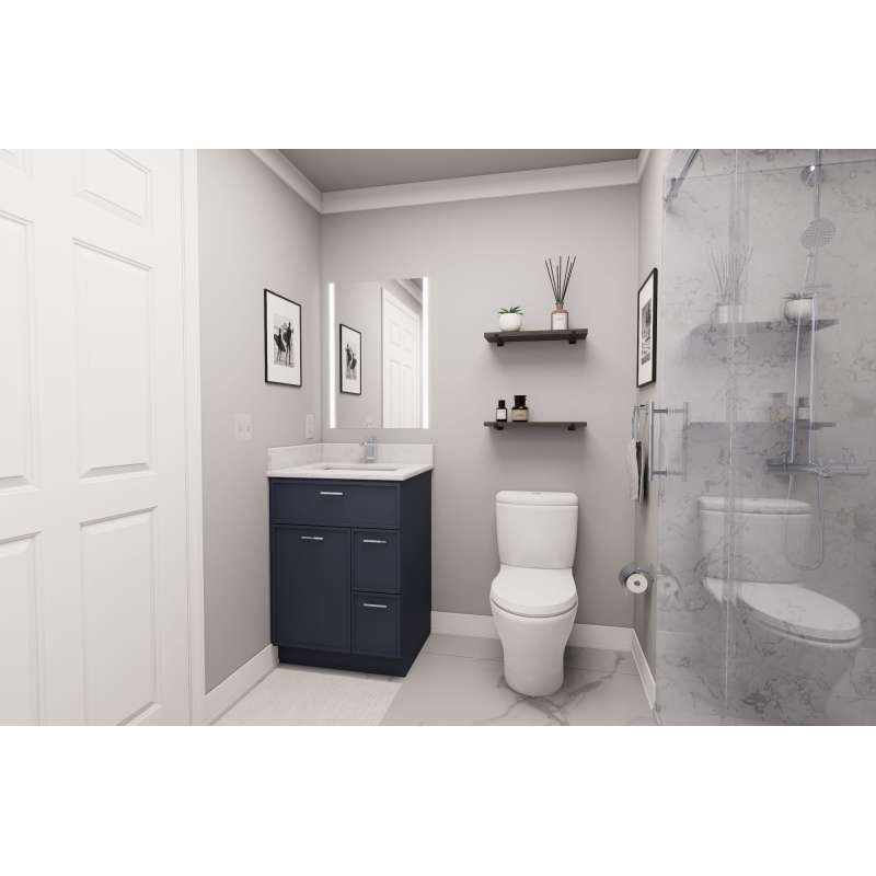 24-in x 21-in x 35-in Ready to Assemble Slim Shaker Vanity Combo Base Cabinet With Two Drawers on Right, Navy Blue