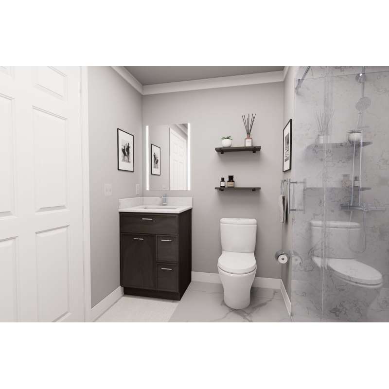 24-in x 21-in x 35-in Ready to Assemble Slim Shaker Vanity Combo Base Cabinet With Two Drawers on Right, Smokey Grey