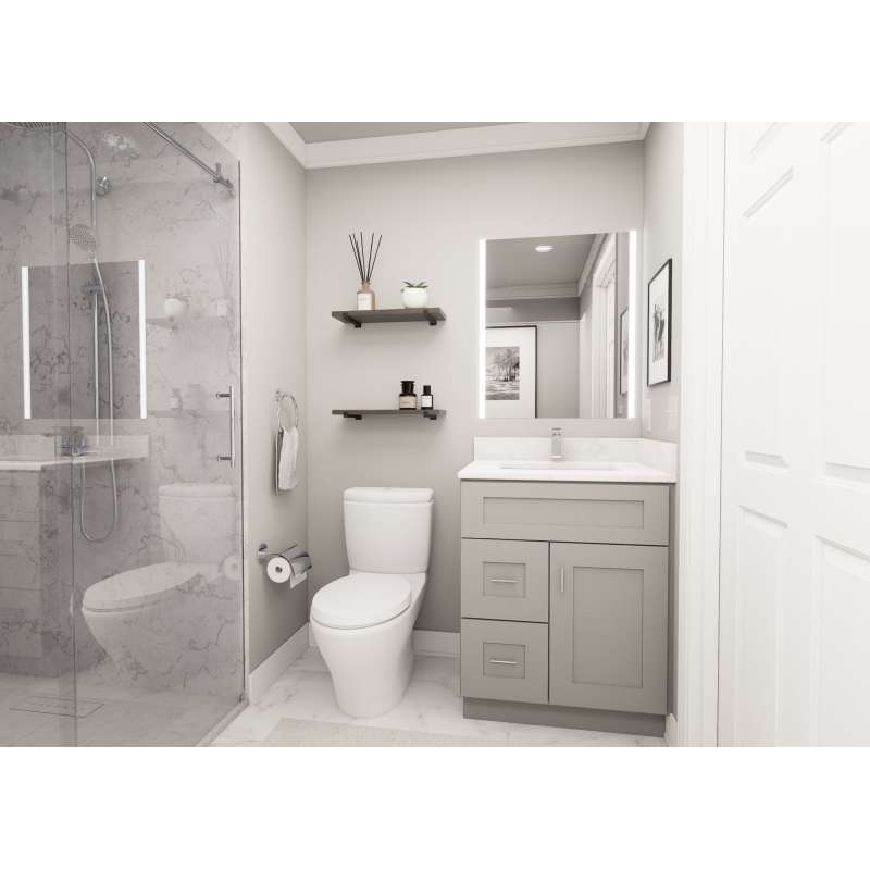 33-in x 21-in x 35-in Ready to Assemble Shaker Vanity Combo Base Cabinet With Two Drawers on Left, Light Grey
