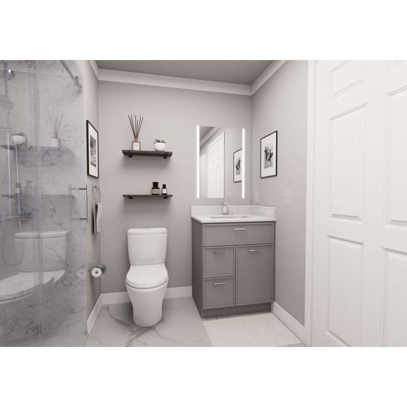 27-in x 21-in x 35-in Ready to Assemble Slim Shaker Vanity Combo Base Cabinet With Two Drawers on Left, Light Grey
