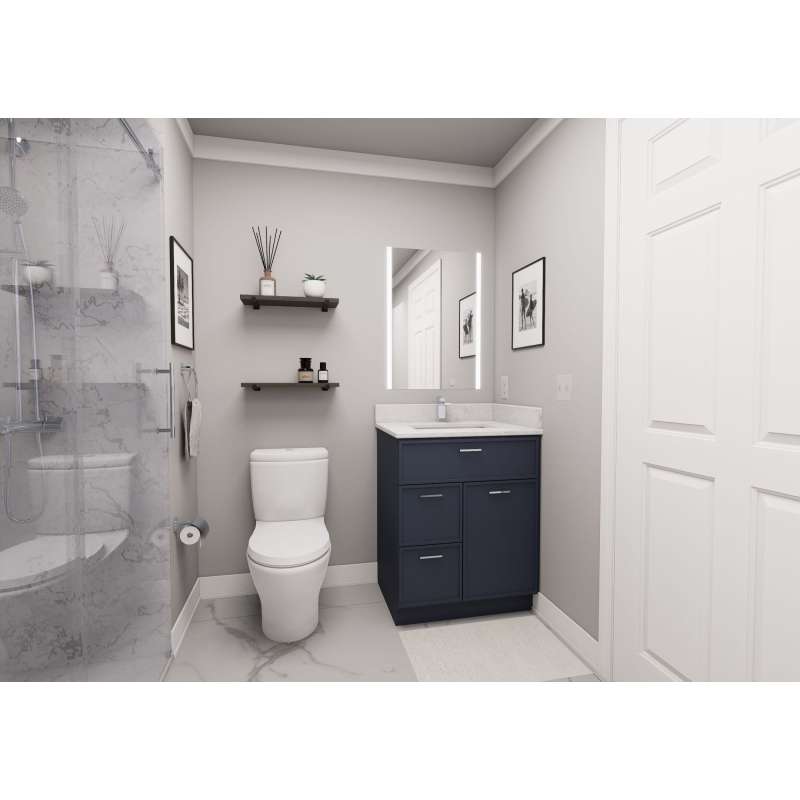 27-in x 21-in x 35-in Ready to Assemble Slim Shaker Vanity Combo Base Cabinet With Two Drawers on Left, Navy Blue