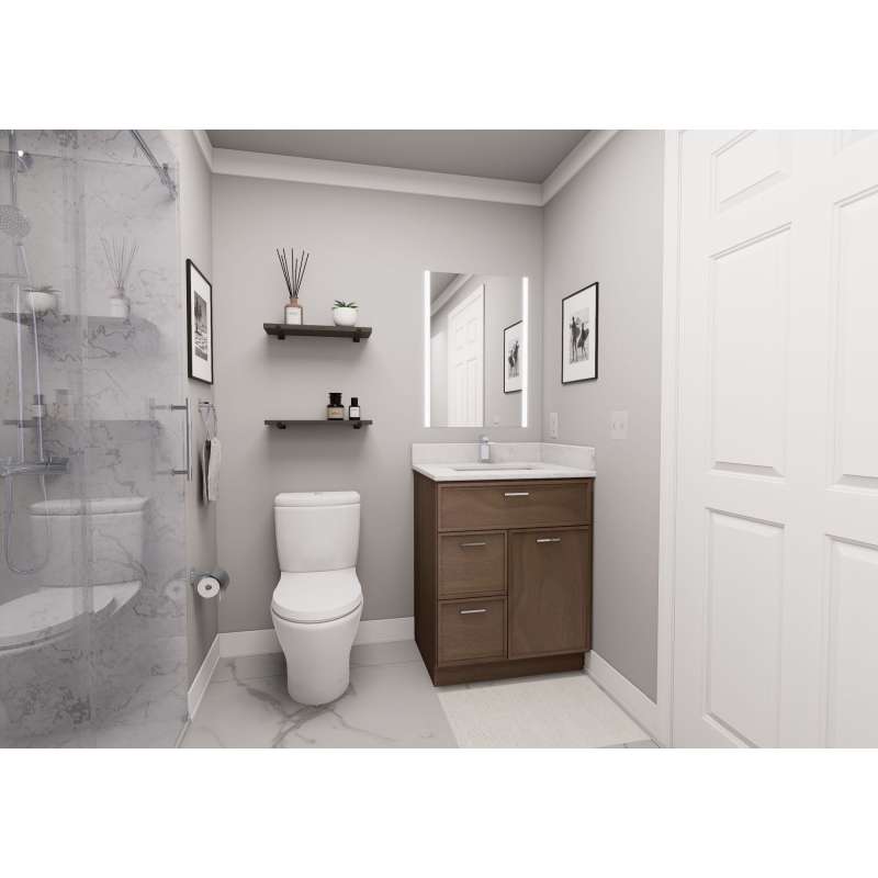 27-in x 21-in x 35-in Ready to Assemble Slim Shaker Vanity Combo Base Cabinet With Two Drawers on Left, Tan Wood