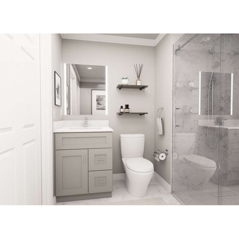 33-in x 21-in x 35-in Ready to Assemble Shaker Vanity Combo Base Cabinet With Two Drawers on Right, Light Grey