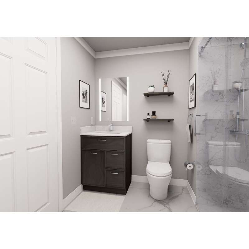 27-in x 21-in x 35-in Ready to Assemble Slim Shaker Vanity Combo Base Cabinet With Two Drawers on Right, Smokey Grey