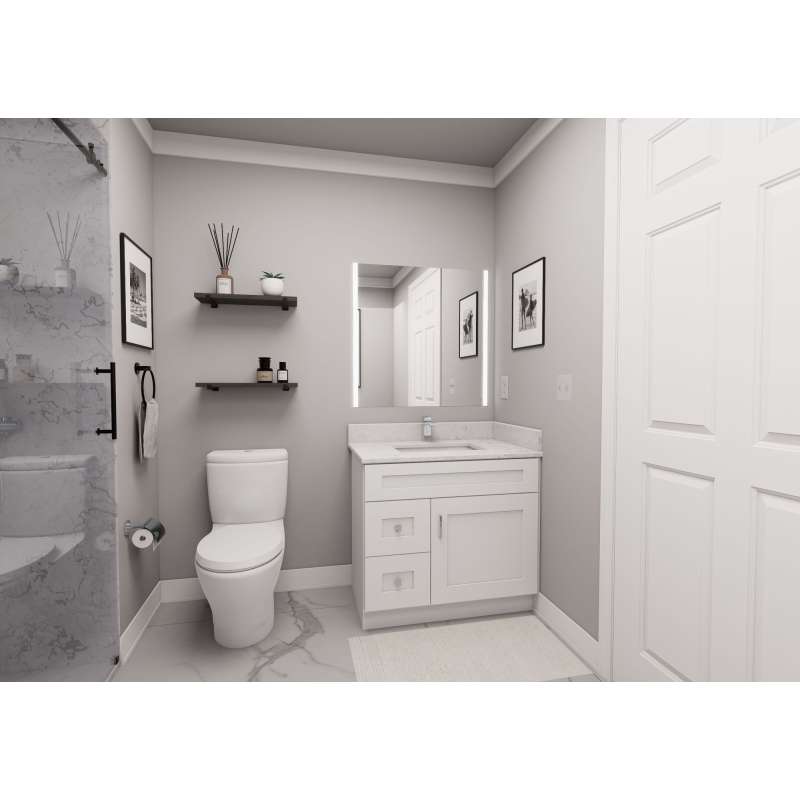 30-in x 18-in x 31-in Ready To Assemble Shaker Single Door with Two Left-Side Drawers Vanity Base Cabinet, White