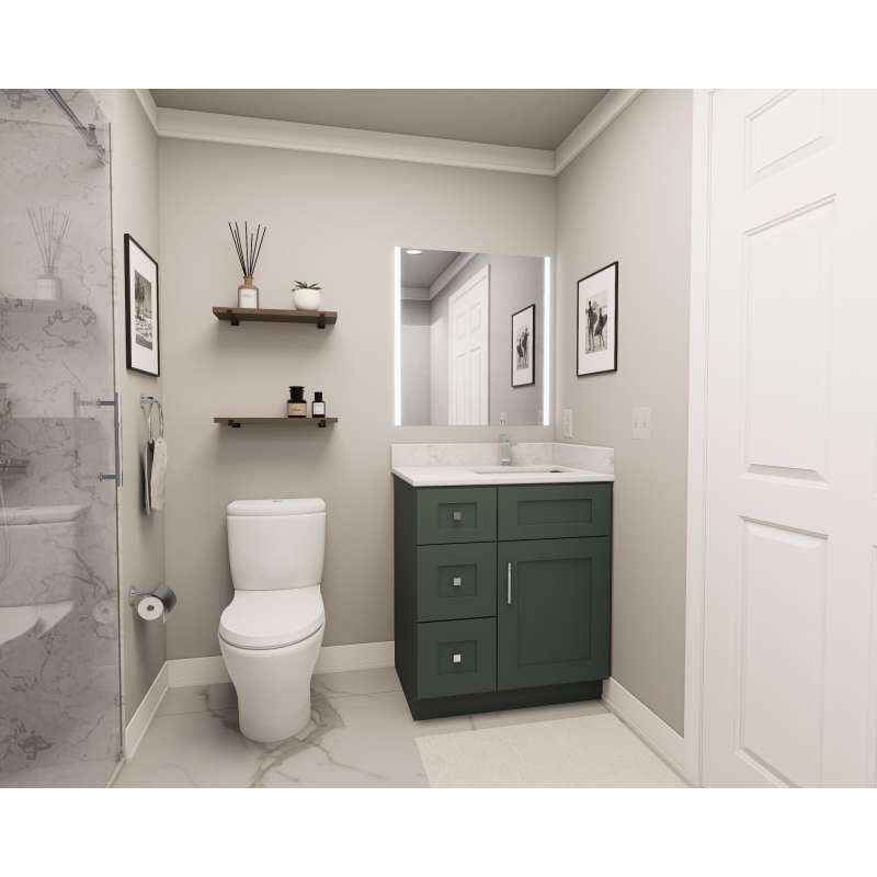 30-in x 21-in x 35-in Ready To Assemble Shaker Vanity Combo Base Cabinet With Three Drawers on Left, Green
