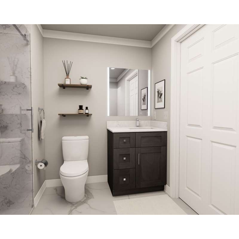 30-in x 21-in x 35-in Ready To Assemble Shaker Vanity Combo Base Cabinet With Three Drawers on Left, Smokey Grey