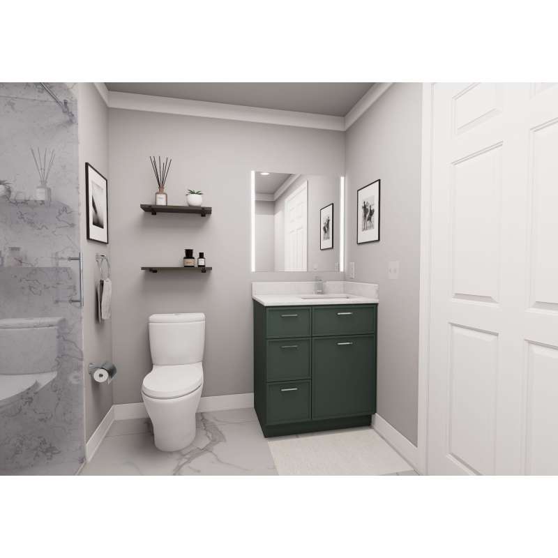 30-in x 21-in x 35-in Ready to Assemble Slim Shaker Vanity Combo Base Cabinet With Three Drawers on Left, Green