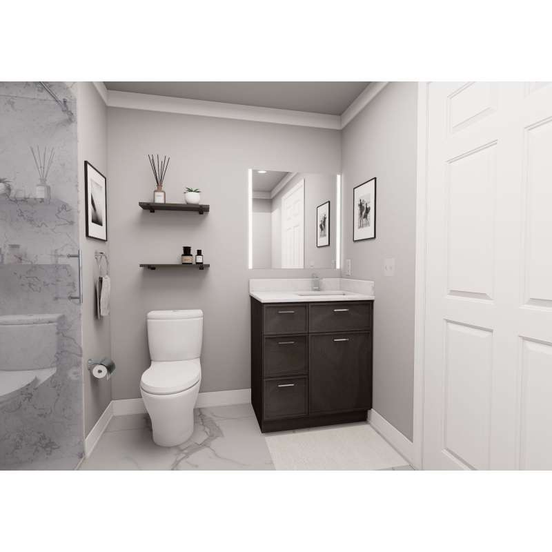 30-in x 21-in x 35-in Ready to Assemble Slim Shaker Vanity Combo Base Cabinet With Three Drawers on Left, Smokey Grey