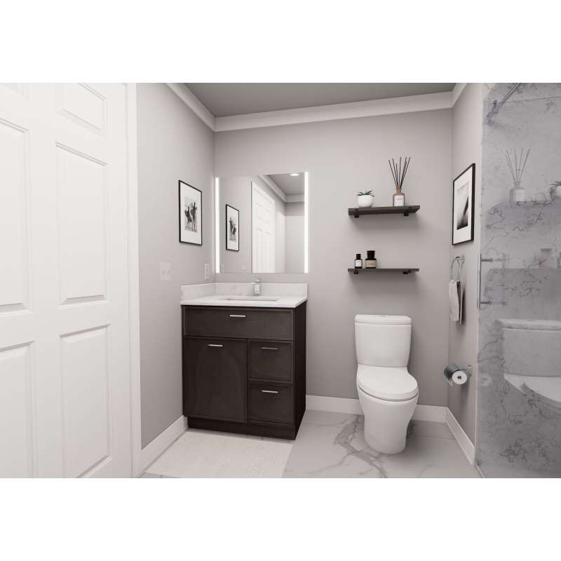 30-in x 21-in x 35-in Ready to Assemble Slim Shaker Vanity Combo Base Cabinet With Two Drawers on Right, Smokey Grey
