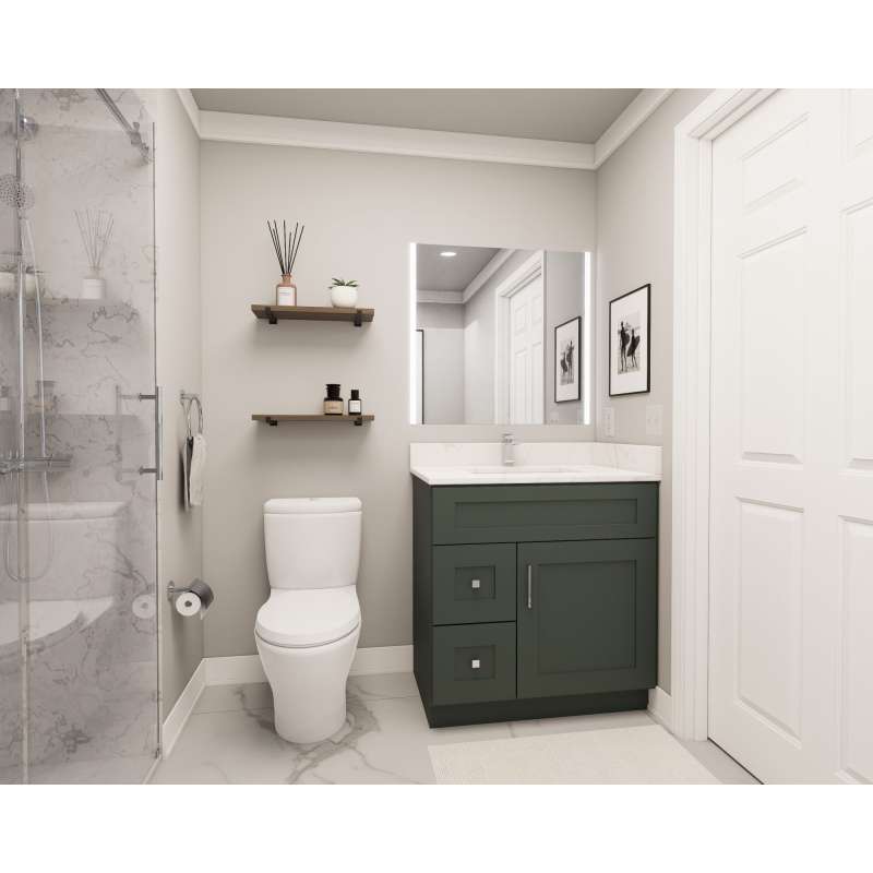 27-in x 21-in x 35-in Ready to Assemble Shaker Vanity Combo Base Cabinet With Two Drawers on Left, Green