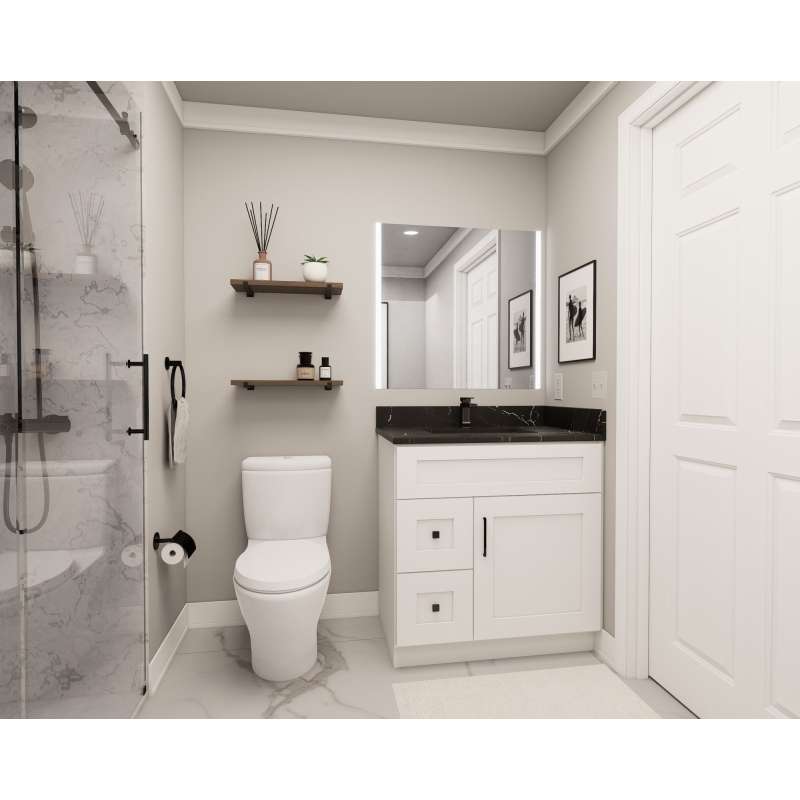 27-in x 21-in x 35-in Ready to Assemble Shaker Vanity Combo Base Cabinet With Two Drawers on Left, White