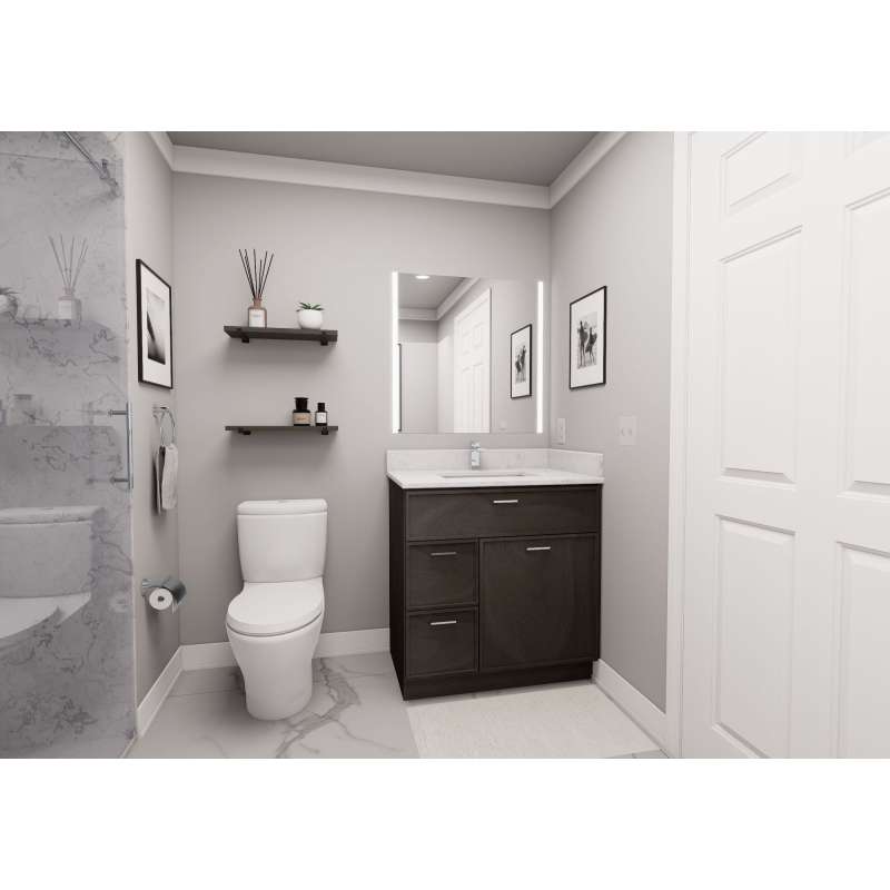 33-in x 21-in x 35-in Ready to Assemble Slim Shaker Vanity Combo Base Cabinet With Two Drawers on Left, Smokey Grey