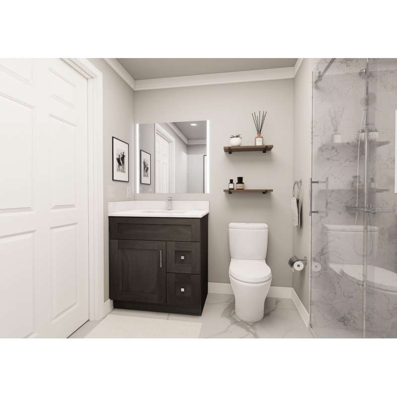 33-in x 21-in x 35-in Ready to Assemble Shaker Vanity Combo Base Cabinet With Two Drawers on Right, Smokey Grey