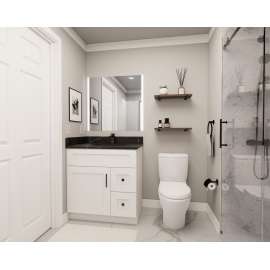 27-in x 21-in x 35-in Ready to Assemble Shaker Vanity Combo Base Cabinet With Two Drawers on Right, White