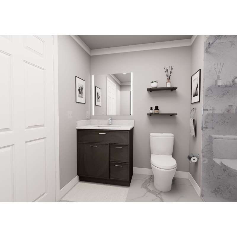 33-in x 21-in x 35-in Ready to Assemble Slim Shaker Vanity Combo Base Cabinet With Two Drawers on Right, Smokey Grey