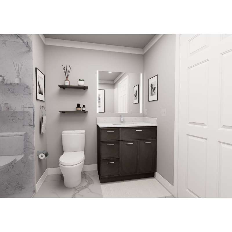 36-in x 21-in x 35-in Ready to Assemble Slim Shaker Vanity Combo Base Cabinet With Three Drawers on Left, Smokey Grey