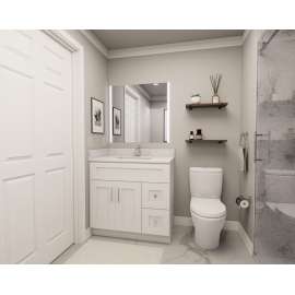 36-in x 21-in x 35-in Ready to Assemble Shaker Vanity Combo Base Cabinet With Two Drawers on Right, White