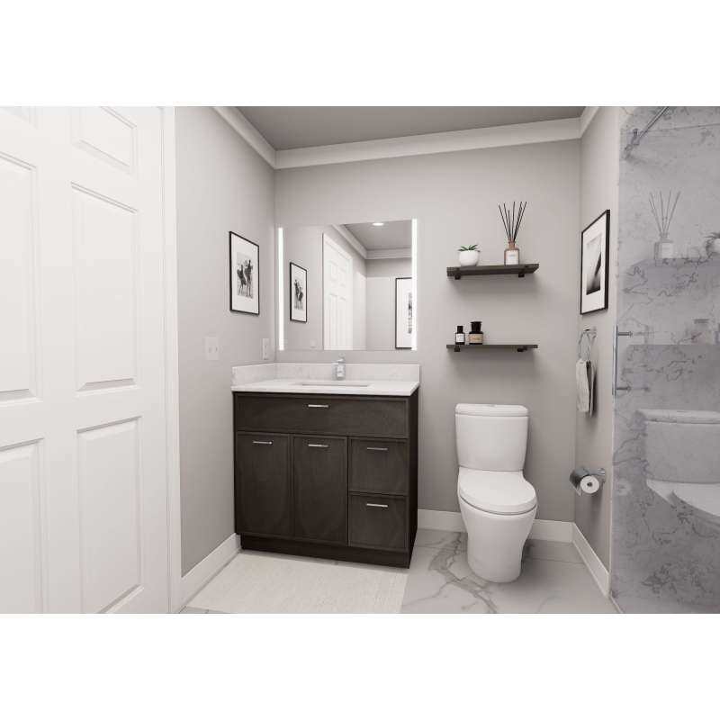36-in x 21-in x 35-in Ready to Assemble Slim Shaker Vanity Combo Base Cabinet With Two Drawers on Right, Smokey Grey