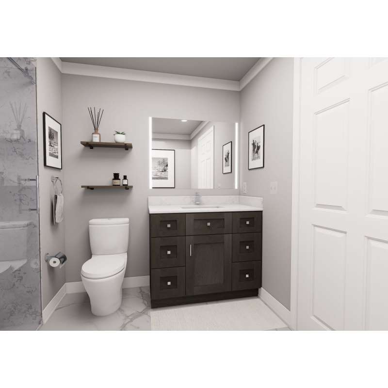 42-in x 21-in x 35-in Ready To Assemble Shaker Vanity Combo Base Cabinet With Double Drawer Stack, Smokey Grey