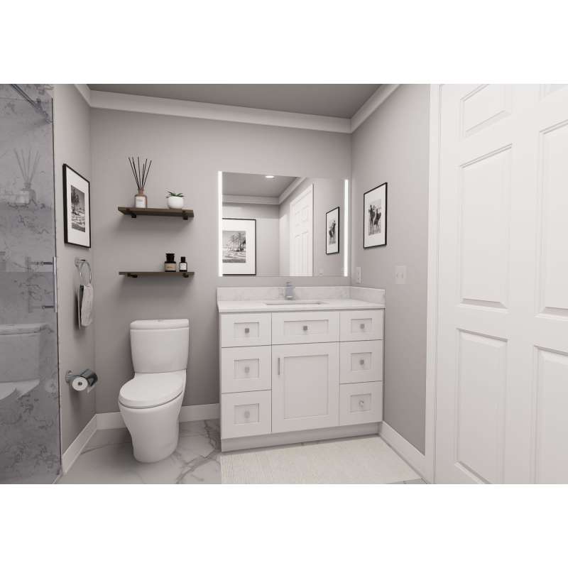 42-in x 21-in x 35-in Ready To Assemble Shaker Vanity Combo Base Cabinet With Double Drawer Stack, White