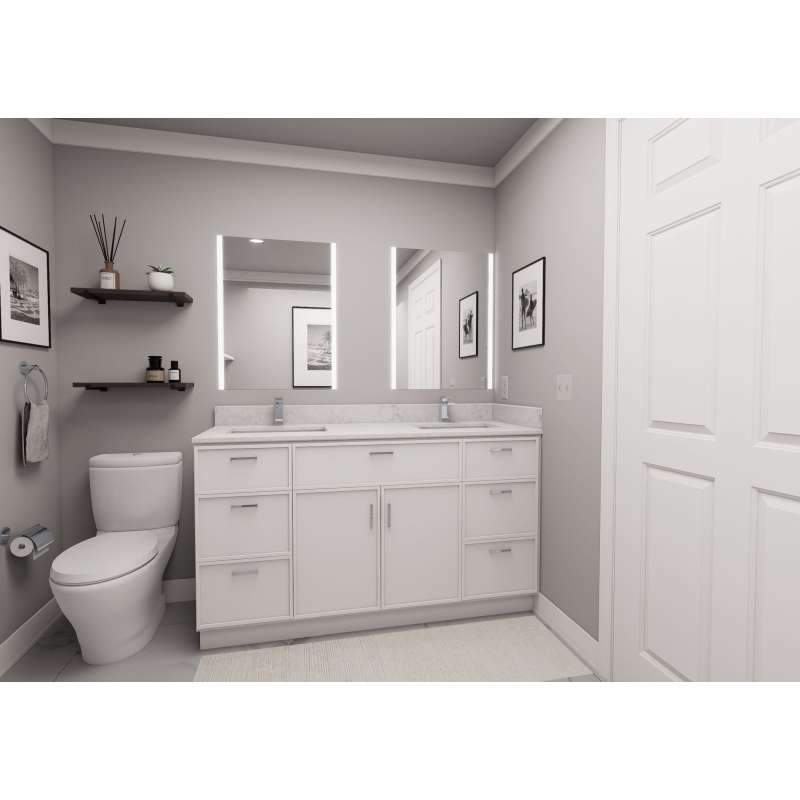60-in x 21-in x 35-in Ready to Assemble Slim Shaker Vanity Combo Base Cabinet With Double Drawer Stack, White