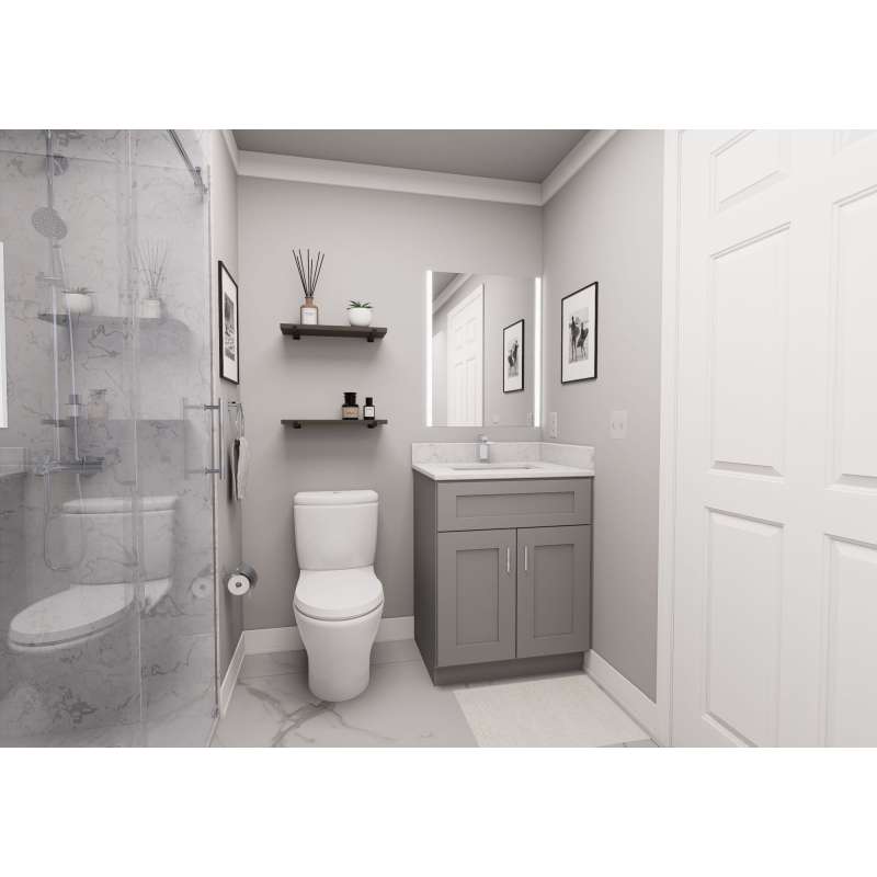 27-in x 21-in x 35-in Ready To Assemble Shaker Double Door Single Drawer Front Vanity Sink Base Cabinet, Light Grey