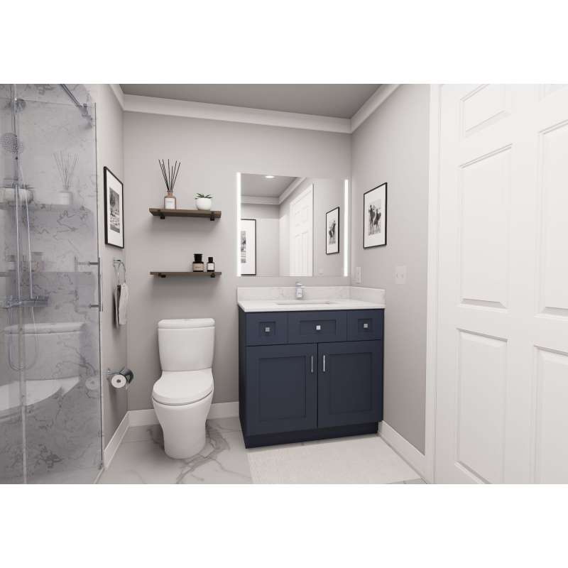 36-in x 21-in x 35-in Ready To Assemble Shaker Vanity Combo Base Cabinet, Navy Blue