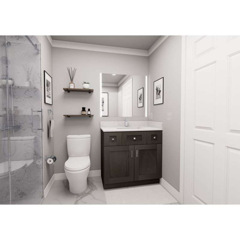 36-in x 21-in x 35-in Ready To Assemble Shaker Vanity Combo Base Cabinet, Smokey Grey