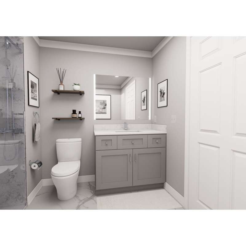 42-in x 21-in x 35-in Ready To Assemble Shaker Vanity Combo Base Cabinet, Light Grey