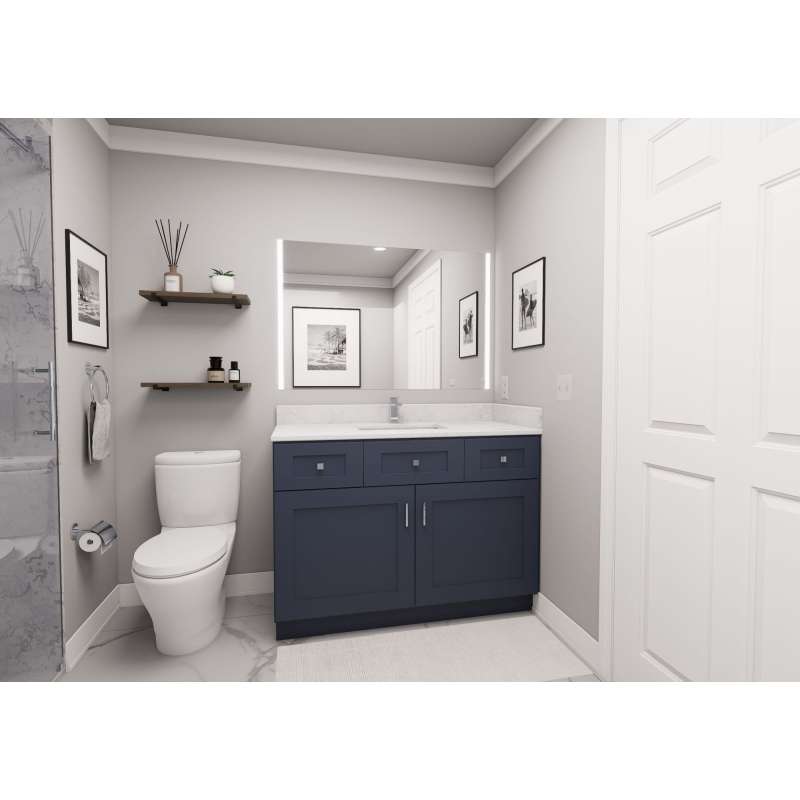 48-in x 21-in x 35-in Ready To Assemble Shaker Vanity Combo Base Cabinet, Navy Blue