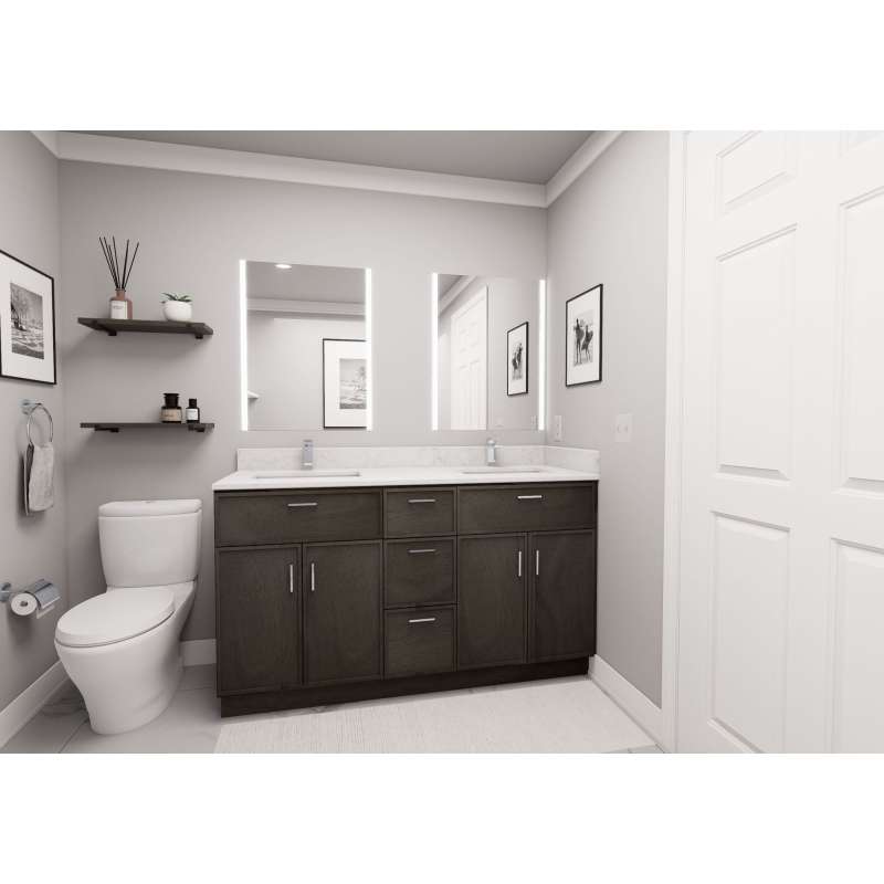60-in x 21-in x 35-in Ready to Assemble Slim Shaker Vanity Combo Base Cabinet With Center Drawer Stack, Smokey Grey