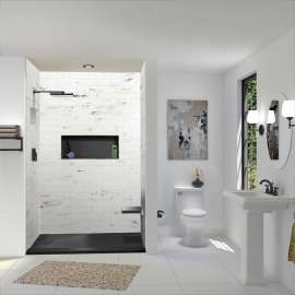 FZSTR6332-09 Trimslate 63-in x 32-in Tub Replacement Shower Base with Adjustable Single Threshold and End Drain, Black