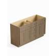 60-in x 21-in x 35-in Ready To Assemble Shaker Vanity Combo Base Cabinet With Center Drawer Stack, Tan Wood