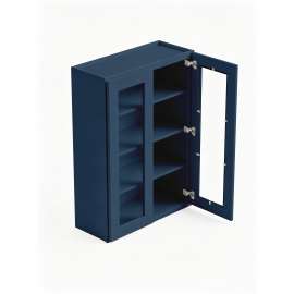 24 in. x 42 in. Ready to Assemble Wall Cabinet with Double Remington Frame Clear Glass Doors, Navy Blue, W2442GD-RTA-FR01-NB-C