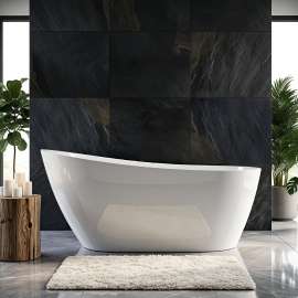 Aaliyah 59 in. x 30-3/4 in. Freestanding Flatbottom Soaking Bathtub in Gloss White with Reversible EZ-Click End Drain, 28-3/8 in. Soak Depth, 60.3-Gallon, 100% Acrylic, CSA Certified