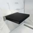 Preston flip-up fold-down padded shower seat in black and brushed stainless, 14 in. W x 13.75 in. D, by Transolid, PPS1414UP-09BS