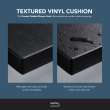 Preston flip-up fold-down padded shower seat in black and brushed stainless, 14 in. W x 13.75 in. D, by Transolid, PPS1414UP-09BS