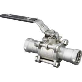 Viega MegaPress 304 FKM 3-piece ball valve, 316 stainless steel valve/304 stainless steel press ends, P1: 2; P2: 2, 86525