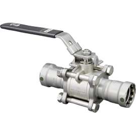 Viega MegaPress 3-piece ball valve, 316 stainless steel valve/Carbon steel press ends, P1: 2; P2: 2, 28505