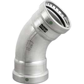 Viega MegaPress 45° elbow, 316 stainless steel, P1: 2½; P2: 2½ 90530