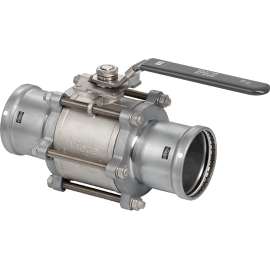 Viega MegaPress 304 FKM 3-piece ball valve, 316 stainless steel valve/304 stainless steel press ends, P1: 4; P2: 4, 86660