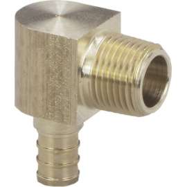 Viega PureFlow Crimp 90° elbow, brass, Crimp: ½; MPT: ½ 46821